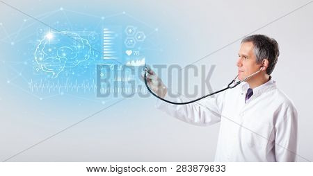 Middle aged neurologist showing the test result 