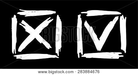 Tick Cross Vector Check Marks Icons. Done Checklist Symbols Scribble Design. Abstract Yes And No Che