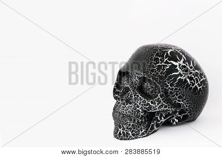 Black Human Skull Isolated On White Background. Day Of Dead (dia De Los Muertos - In Mexican Culture