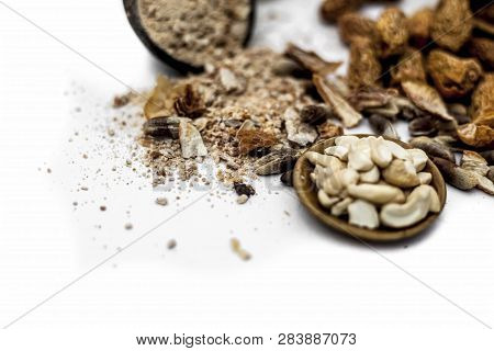 Close Up Of Popular Indian And Asian Winter Drink Isolated On White I.e. Kharek Ka Dudh Or Dried Dat
