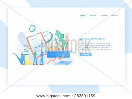 Web Banner Template With Pair Of Businessmen Or Investors Shaking Hands, Stock Exchange Market Graph