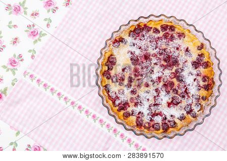 Traditional Frensch milk pie with cherry