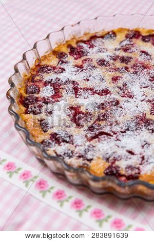 Traditional Frensch milk pie with cherry