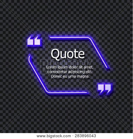Vector Gowing Quotation Frame Template Isolated On Dark Transparent Background, Shining Illustration