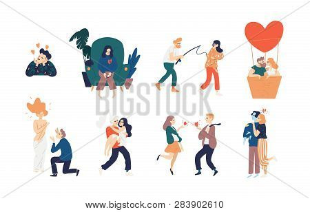 Collection Of Love Scenes - Heartbroken Woman, Kissing Couple In Air Balloon, Romantic Date, Girl Wi