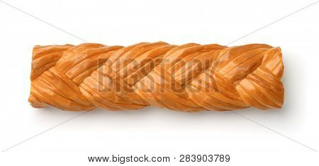 Top view of smoked string cheese chechil isolated on white