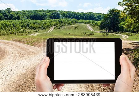 Travel Concept - Tourist Photographs Of Country Roads In Abinsk Foothills Of Caucasus Mountains In K