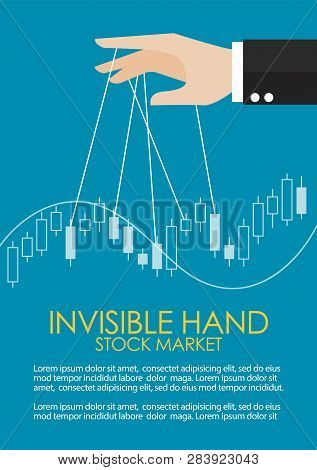 Hand Is Controlling Stock Candle Stick Graph Infographic. Invisible Hand Metaphor Concept