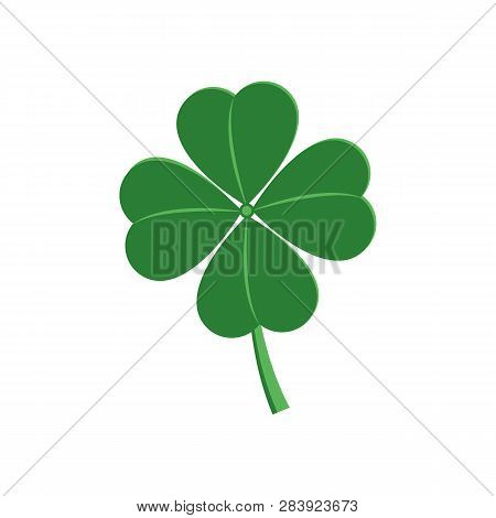 Four Leaf Clover - Traditional Symbol Of Luck For St Patrick Day Celebration Design In Flat Style.