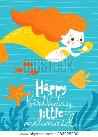Vector Cartoon Summer Poster With Cute Little