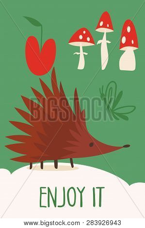 Vector Card With Cute Forest Animals Hedgehog