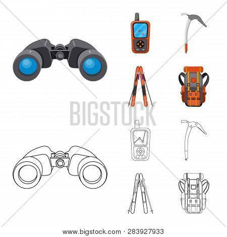Vector Illustration Of Mountaineering And Peak Symbol. Collection Of Mountaineering And Camp Stock V