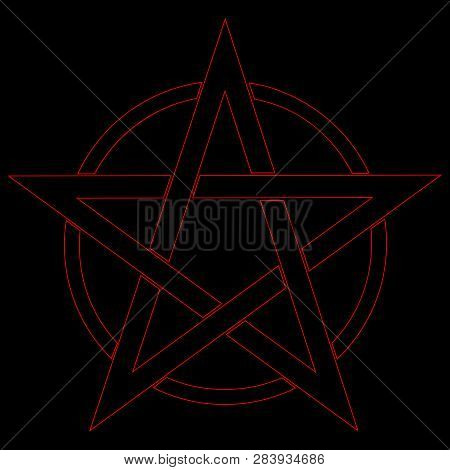 Pentagram Blood Red Runic Spell Circle. Satanic Sign, Magic Casting Ring. Pentalpha, Pentangle