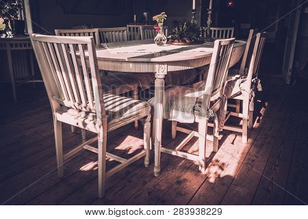 Vaxjo, Seden - October, 2018: Vintage Furniture, Decor Inside Classic Bergkvara Tantens Cafe, Beauti