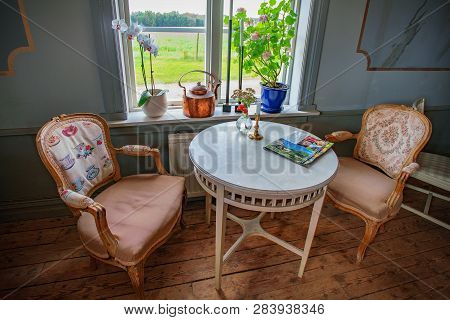 Vaxjo, Seden - October, 2018: Vintage Furniture, Decor Inside Classic Bergkvara Tantens Cafe, Beauti