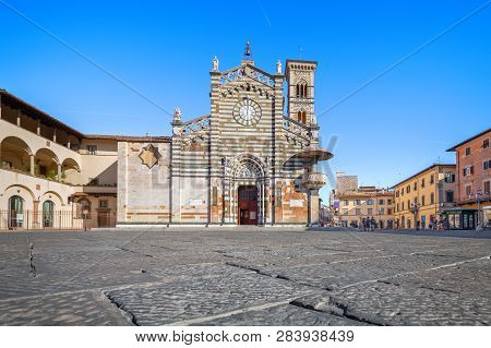 Prato, Italy. Exterior Of Cathedral Of Santo Stefano