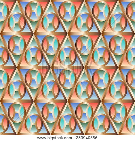 Fashion Seamless Pattern With Geometric Shapes, Creating The Effect Of Volume. Gradients Are Used To