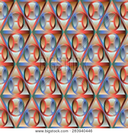 Fashion Seamless Pattern With Geometric Shapes, Creating The Effect Of Volume. Gradients Are Used To