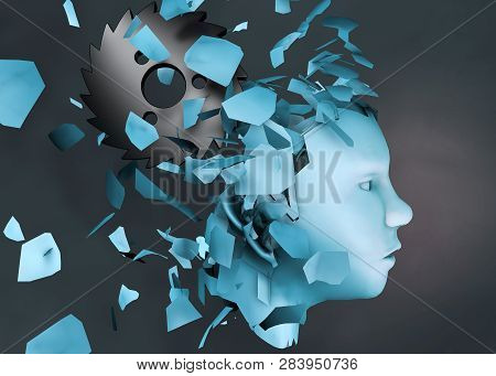 3d Rendering Illustration Of Mental Stress Disorder As Human Head Falling Apart