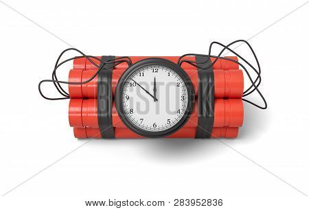 3d Rendering Of Red Dynamite Stick Time Bomb Isolated On White Background