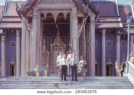 Bangkok, Thailand - Circa, 1960s: Vintage Photo Of The Temple Of The Emerald Buddha Also Called Wat 
