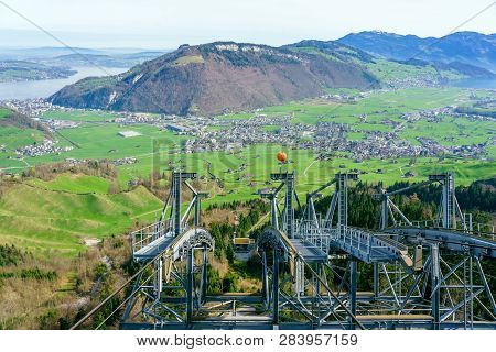 View From Mt. Stanserhorn In Switzerland At The Beginning Of May. The Stanserhorn Is A Mountain In T