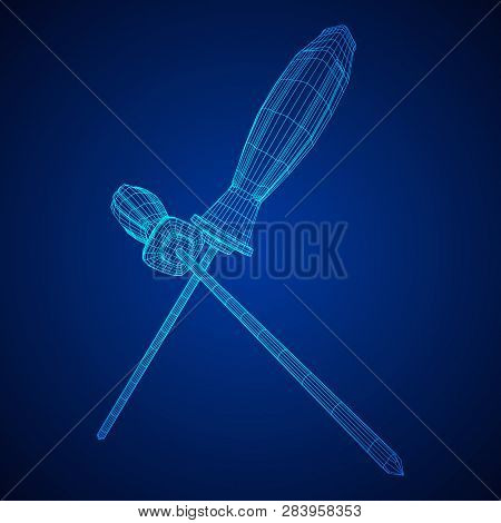 Crosshead Screwdriver. Handyman Tool For Home Repair. Maintenance Themed Abstract Model Wireframe Lo