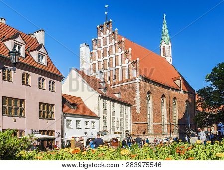 Riga, Latvia - June 12, 2017: The Church Of St. John Is A Lutheran Church In Riga, In The Old Town.