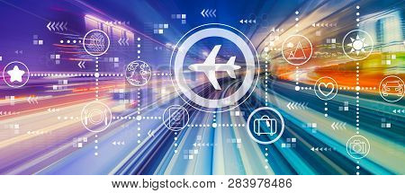 Airplane Travel Theme With Abstract High Speed Technology Pov Motion Blur
