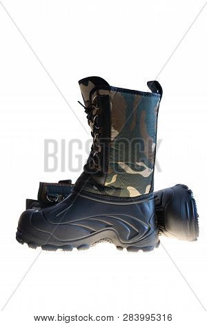Shoes With Rubber Sole Camouflage Color On White Background