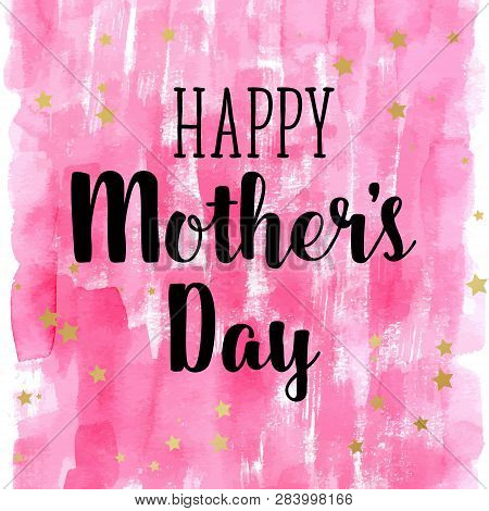 Happy Mothers's Day, I Love You So Much Greeting Cards, Posters Set With Pink Watercolor Stain, Hear