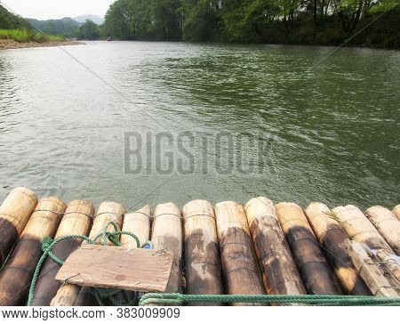 Traveling On A Bamboo Raft On The Nine Bend River In Wuyishan China Located In Fujian Province On An
