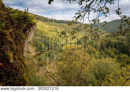 Landscape And Scenery During Les Echelles De Rochehaut Hike In Region Bouillon, Wallonia, Belgium