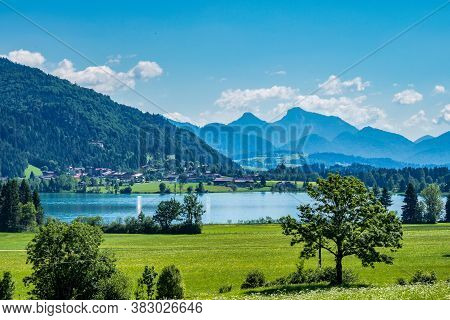 Lake Walchsee Near Koessen At The Wilder And Zahmer Kaiser In Tirol, Austria.