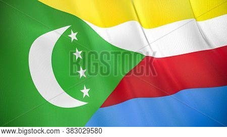 The Waving Flag Of Comoros . High Quality 3d Illustration. Perfect For News, Reportage, Events.