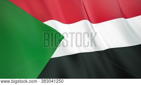 The Waving Flag Of Sudan . High Quality 3d Illustration. Perfect For News, Reportage, Events.