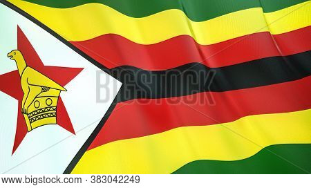 The Waving Flag Of Zimbabwe . High Quality 3d Illustration. Perfect For News, Reportage, Events.