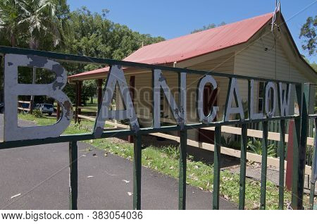 Bangalow Inscription On A Weathered Iron Gate. Bangalow Is A Picturesque Historic Town The Byron Bay