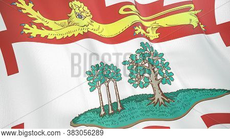 The Waving Flag Of Prince Edward Island . High Quality 3d Illustration. Perfect For News, Reportage,
