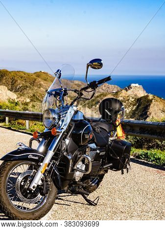Mirador De La Granatilla Carboneras, Spain - January 5, 2020: Motorcycle Um Renegade Commando Classi