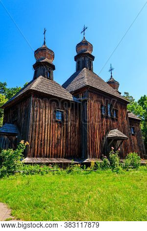 Ancient Wooden Orthodox Church Of St. Michael In Pyrohiv (pirogovo) Village Near Kiev, Ukraine