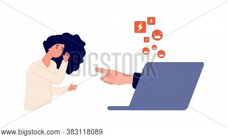 Cyberbullying And Harassment. Social Network Pressure, Internet Aggression. Young Depressed Girl Cri