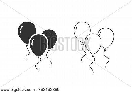 Balloons Line Icon Set Isolated On White Background. Vector