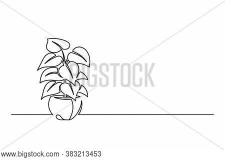 Continuous Line Drawing Of A Flower In A Pot