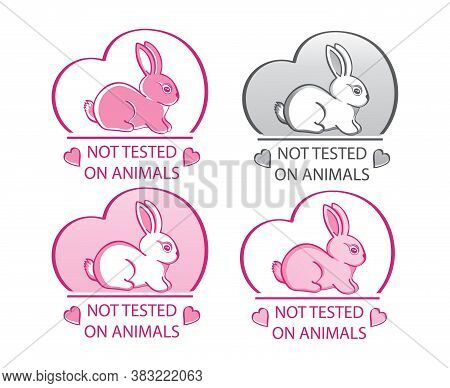 Not Tested On Animals Icon Set. Hand Drawn Rabbit Sign In Heart Shape. Concept Cruelty Free, Natural