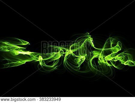 Illustration Of Green Luminous Line Of Paricles Representing A Sound Wave On A Black Abstract Futuri