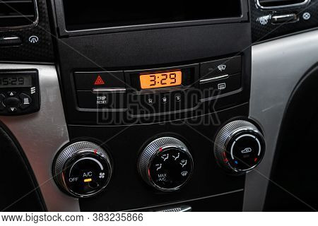 Novosibirsk/ Russia - August 01  2020:  Ssang Yong Action,  Close Up Of  Car Panel With The Air Cond