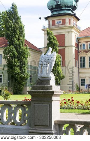 Lancut, Poland - August 26, 2020: Front View Of 16th Century Baroque Lancut Castle, Former Polish Ma