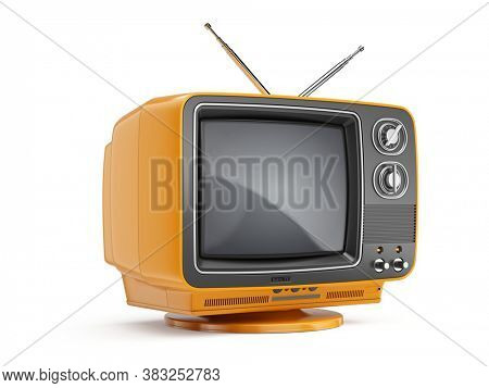 Orange Retro Red TV receiver isolated on white background. Old Retro TV - Broadcast Stream Video concept. 3d rendering