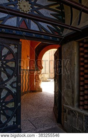 Grizzana Morandi / Bologna, Italy - August 13, 2020: Entrance To The Central Courtyard Of Rocchetta 